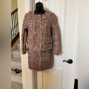 5040-MTT Two Piece  Womens Multi Color Tweed Button Front Jacket & Skirt Sz XS